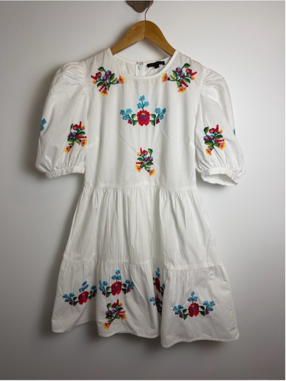 cottagecore embroidered folk dress puff sleeve tiered midi dress